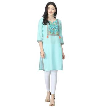 Blue printed cotton cotton-kurtis 1