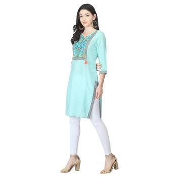 Blue printed cotton cotton-kurtis 3