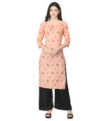 Peach printed cotton cotton-kurtis