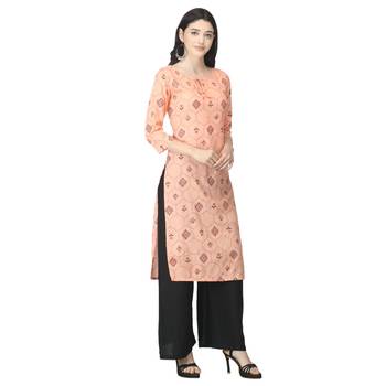 Peach printed cotton cotton-kurtis 4