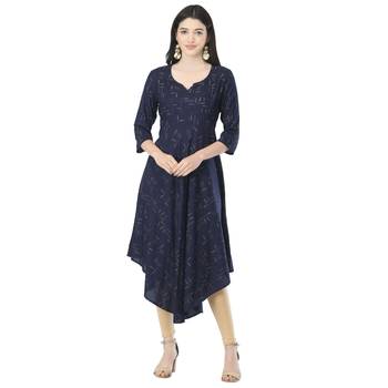 Navy-blue printed cotton cotton-kurtis 1