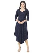 Navy-blue printed cotton cotton-kurtis