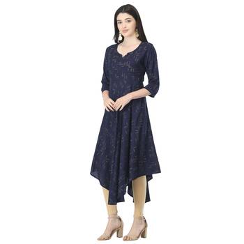 Navy-blue printed cotton cotton-kurtis 3