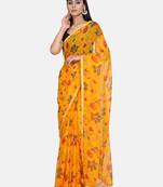 Yellow Printed Chiffon Saree With Blouse
