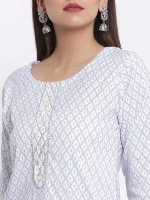 POSAKA Womens Rayon Embroidered and Printed Straight Kurta Palazzo Set (White) 2