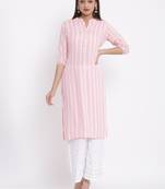 POSAKA Womens Rayon Stripe Print Straight Kurta Palazzo Set (Pink)