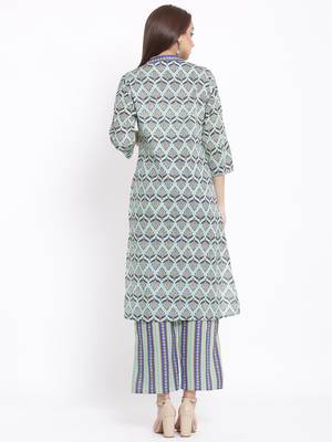 POSAKA Womens Cotton Cambric Printed Straight Kurta Palazzo Set (Multi Color) 3