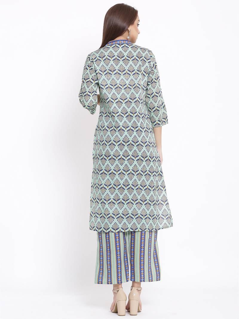 POSAKA Womens Cotton Cambric Printed Straight Kurta Palazzo Set (Multi Color)