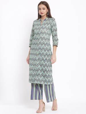POSAKA Womens Cotton Cambric Printed Straight Kurta Palazzo Set (Multi Color) 4