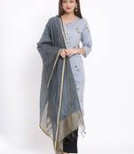 POSAKA Womens Cotton Printed Straight Kurta Palazzo Dupatta Set (Grey)