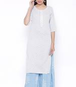 Womens Rayon Embroidered and Printed Straight Kurta Palazzo Set (White)