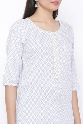 Womens Rayon Embroidered and Printed Straight Kurta Palazzo Set (White) 2