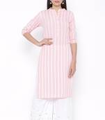 Womens Rayon Stripe Print Straight Kurta Palazzo Set (Pink)