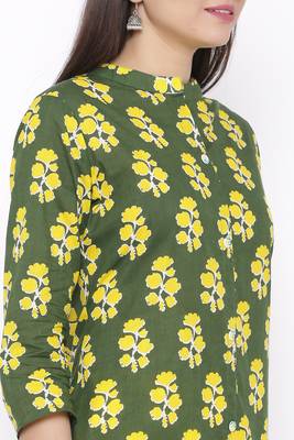 Womens Cotton Cambric Printed Straight Kurta Palazzo Set (Green) 2