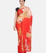 Red printed georgette saree with blouse