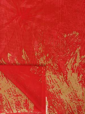 Red printed georgette saree with blouse 7