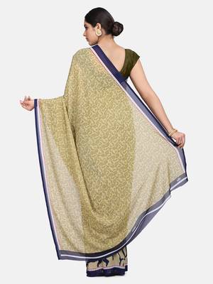 Beige printed georgette saree with blouse 5