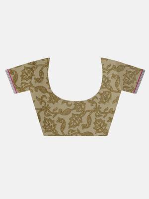 Beige printed georgette saree with blouse 7