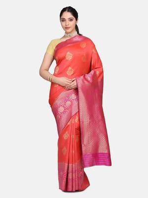 pink woven Banarasi saree with blouse 1