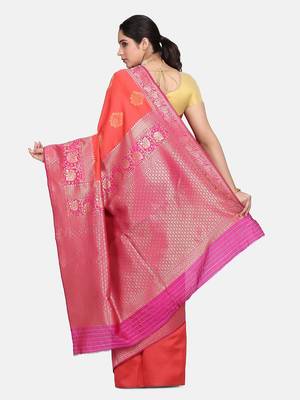 pink woven Banarasi saree with blouse 5