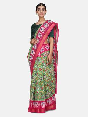 Pochampally ikkat Multi color soft cotton sarees with 5inch zari borders 1