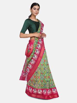 Pochampally ikkat Multi color soft cotton sarees with 5inch zari borders 4