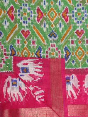 Pochampally ikkat Multi color soft cotton sarees with 5inch zari borders 6