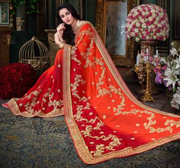 Red embroidered georgette saree with blouse 3