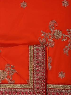 Red embroidered georgette saree with blouse 4