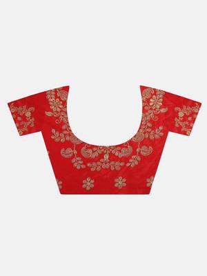 Red embroidered georgette saree with blouse 5