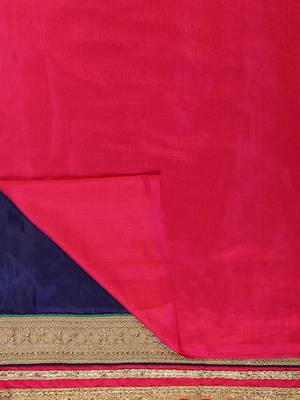 Navy blue embroidered art silk blend saree with blouse 4