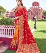 Red Embroidered Indian Wedding Silk Blend Saree With Blouse