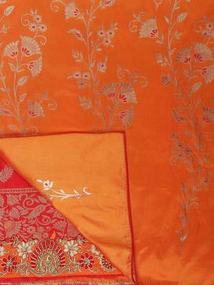 Red Embroidered Silk Blend Saree With Blouse 4