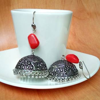 Red agate jhumkas 1