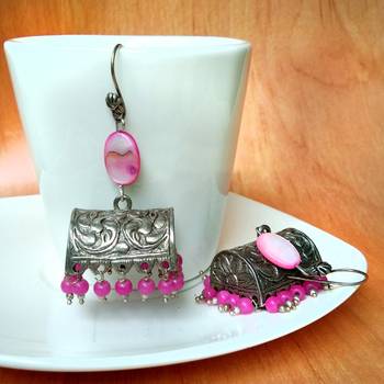 Pink agate jhumkas 1