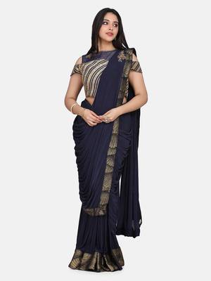 Blue embroidered lycra saree with blouse 1