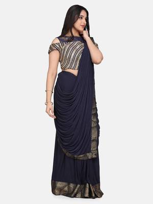 Blue embroidered lycra saree with blouse 3