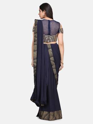 Blue embroidered lycra saree with blouse 4