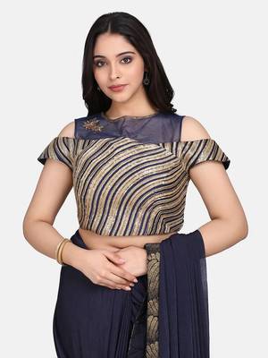 Blue embroidered lycra saree with blouse 6