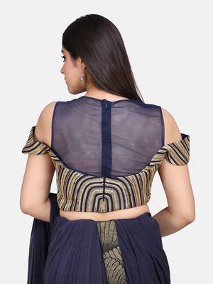 Blue embroidered lycra saree with blouse 7