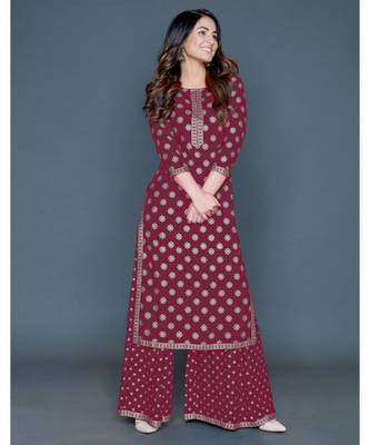 Women's  Rayon  Gold Printed  Kurti and palazzo Set 1