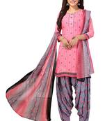 Salwar Studio Women's Pink & Grey Synthetic Printed Unstitch Dress Material with Dupatta