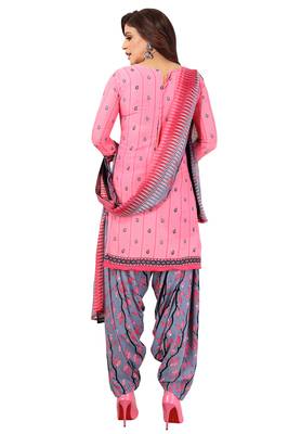 Salwar Studio Women's Pink & Grey Synthetic Printed Unstitch Dress Material with Dupatta 2
