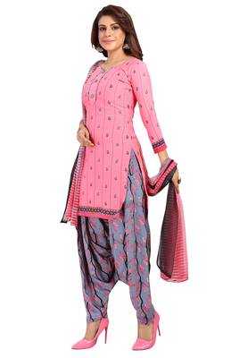 Salwar Studio Women's Pink & Grey Synthetic Printed Unstitch Dress Material with Dupatta 3