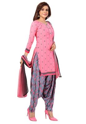 Salwar Studio Women's Pink & Grey Synthetic Printed Unstitch Dress Material with Dupatta 4