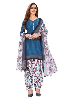 Salwar Studio Women's Blue & Pink Synthetic Printed Unstitch Dress Material with Dupatta 2