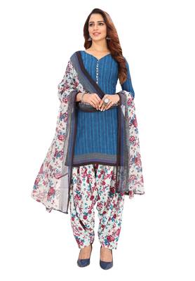 Salwar Studio Women's Blue & Pink Synthetic Printed Unstitch Dress Material with Dupatta 3