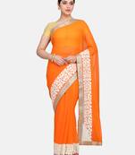 Orange embroidered chiffon saree with blouse
