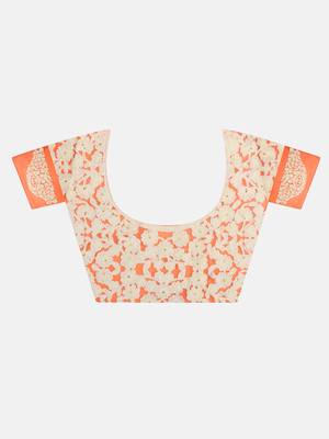 Orange embroidered chiffon saree with blouse 7