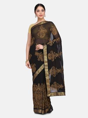 Black embroidered georgette saree with blouse 1